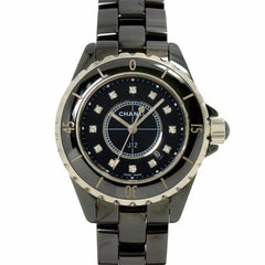 Chanel J12 33mm H1625 Women's Watch, 12 Diamonds, Date Display, Black Ceramic Quartz Watch — Very Good
