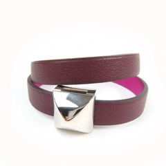 HERMES Medor Infinie Double Tour Bracelet, Leather with Silver Hardware, Purple, T3, A Stamp, Made in France, Women's — Like New