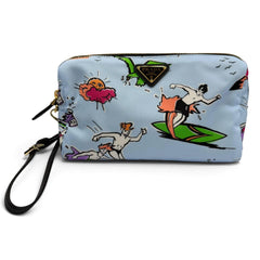 PRADA 1NS693 Triangle Logo Re-Nylon Surf Print Cosmetic Pouch with Wristlet, Blue, Made in Italy, Women's, Box — Like New