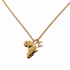 Chanel Coco Mark African Continent Motif Metal Faux Pearl Rhinestone Gold Necklace 0357CHANEL — Like New
