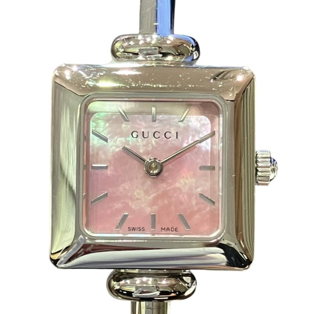 Gucci bangle watch, total weight 24.4g, stainless steel, quartz movement, pink mother-of-pearl dial, 1900L — Good