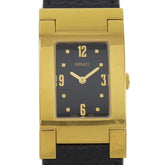 Versace VERSACE ALQ90 Rectangular Black Dial GP/Leather Quartz Watch Battery Women's — Good