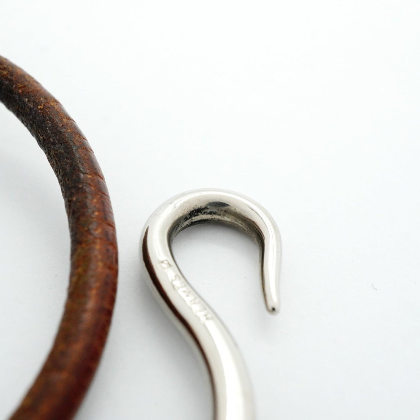 Hermes Jumbo Hook Bracelet, Metal, Leather, Silver, Brown, Women's