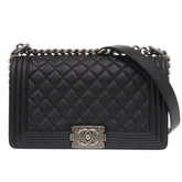 Chanel Boy 25 Coco Mark Lambskin Black Random Plate Shoulder Bag 0269CHANEL — Like New