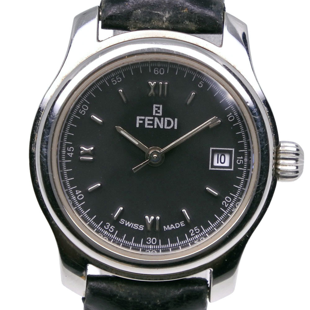 Fendi Olologi Women's Watch, 210L Stainless Steel x Leather Strap, Quartz Analog, Black Dial, Women's — Good