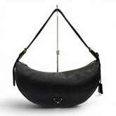 PRADA 1BC255 Demi-Lune Triangle Logo Leather Shoulder Bag, Black, Made in Italy, Women's, with Dust Bag — Like New