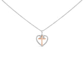 14K Rose Gold Plated Sterling Silver 1/5 Cttw Diamond Heart Cross Pendant Necklace