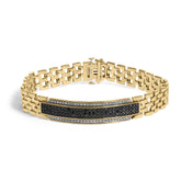 Men's 14K Yellow Gold Plated .925 Sterling Silver 1.0 Cttw Black and White Diamond ID Link Bracelet