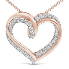14K Rose Gold Plated Sterling Silver 1/2 Cttw Diamond Open Heart Pendant Necklace