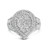 Sterling Silver 1 Cttw Diamond Pear-Shaped Triple Halo Cluster Ring