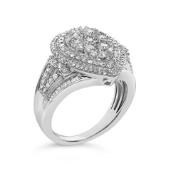 Sterling Silver 1 Cttw Diamond Pear-Shaped Triple Halo Cluster Ring