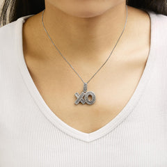 Sterling Silver 1/4 Cttw Diamond Pavé XO Pendant Necklace
