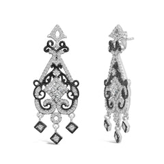 Black Rhodium and .925 Sterling Silver 3/4 Cttw Diamond Chandelier Earrings