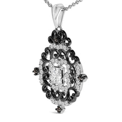 Black Rhodium Plated Sterling Silver 3/4 Cttw Diamond Ornate Medallion Pendant Necklace