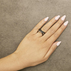 Sterling Silver 1/2 Cttw Black and Blue Diamond Crossover Bypass Ring