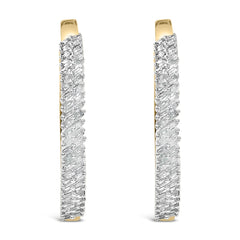 14K Yellow Gold Plated .925 Sterling Silver 1.0 Cttw Baguette Diamond Hoop Earrings
