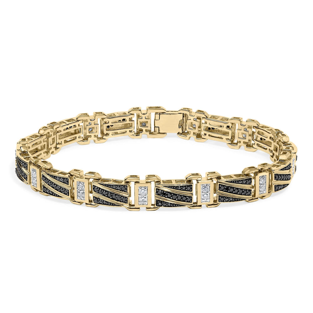 Men's 14K Yellow Gold Plated .925 Sterling Silver 2.0 Cttw Black Diamond Statement Link Bracelet