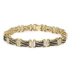 Men's 14K Yellow Gold Plated .925 Sterling Silver 2.0 Cttw Black Diamond Statement Link Bracelet