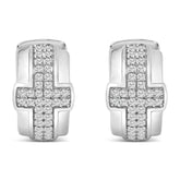 .925 Sterling Silver 1/2 Cttw Diamond Cross Domed Huggy Hoop Earrings