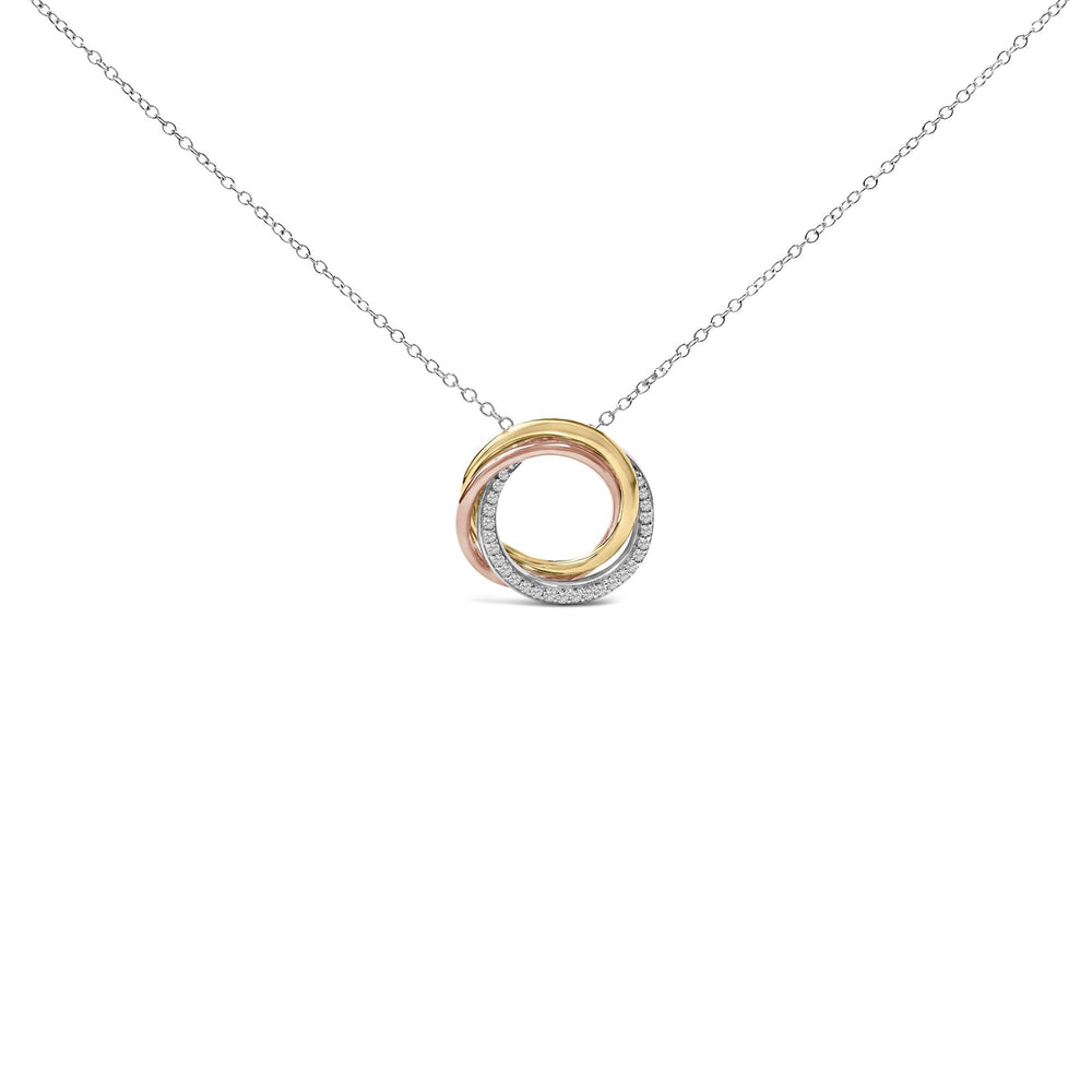 Tri Tone Sterling Silver 1/5 Cttw Diamond Interlocking Circle Pendant Necklace