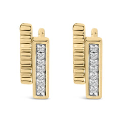 14k Yellow Gold Plated .925 Sterling Silver Diamond Accent Bar Stud Earrings