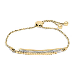 14K Yellow Gold Plated .925 Sterling Silver Diamond Accent Double Bar Bolo Bracelet