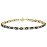 18K Yellow Gold 3/4 Cttw Diamond and 5 1/3 Cttw Oval Blue Sapphire Alternating Link Bracelet (G-H Color, VS1-VS2 Clarity) - 7.25" Inches
