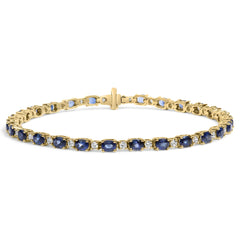 18K Yellow Gold 3/4 Cttw Diamond and 5 1/3 Cttw Oval Blue Sapphire Alternating Link Bracelet (G-H Color, VS1-VS2 Clarity) - 7.25" Inches