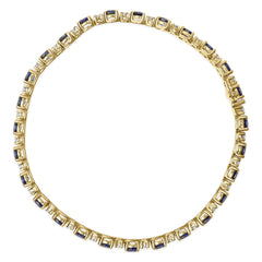 18K Yellow Gold 3/4 Cttw Diamond and 5 1/3 Cttw Oval Blue Sapphire Alternating Link Bracelet (G-H Color, VS1-VS2 Clarity) - 7.25" Inches