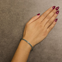 .925 Sterling Silver Created Sapphire and Emerald Semi Eternity Bangle Bracelet - 7" Inches