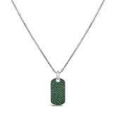 Men's .925 Sterling Silver Created Green Emerald Dog Tag Pendant Necklace - 22" Inches