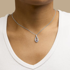 .925 Sterling Silver Created Red Ruby and White Sapphire Pear Shaped Pendant Necklace - 18" Inches