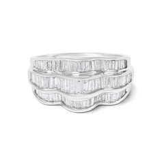 14K White Gold 1-1/4 Cttw Baguette Diamond Wave Design Band Ring
