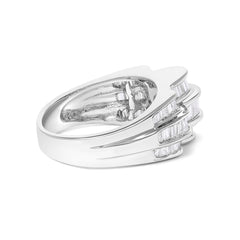 14K White Gold 1-1/4 Cttw Baguette Diamond Wave Design Band Ring