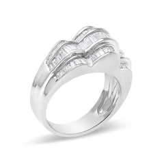 14K White Gold 1-1/4 Cttw Baguette Diamond Wave Design Band Ring