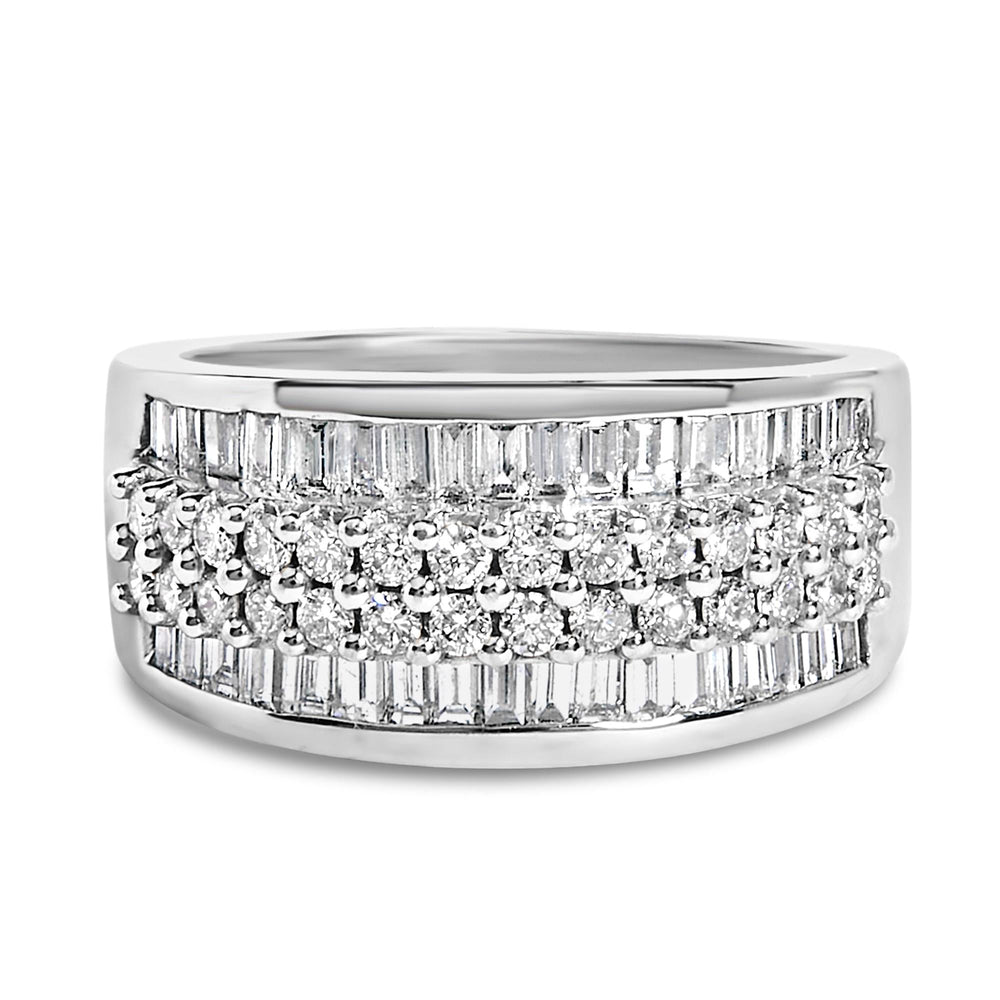 14K White Gold Round and Baguette Diamond Ring (1 1/2 Cttw, F-G Color, SI1-SI2 Clarity)