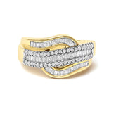 14K Yellow Gold 1.0 Cttw Diamond Wave Design Band Ring