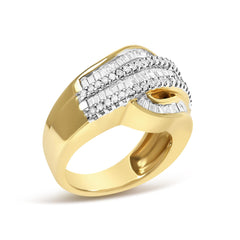14K Yellow Gold 1.0 Cttw Diamond Wave Design Band Ring