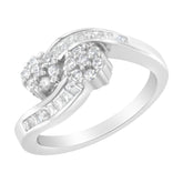 14K White Gold Round and Baguette Diamond Bypass Ring (1/2 cttw, H-I Color, I1-I2 Clarity)