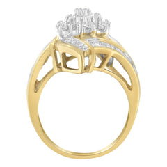 10K Yellow Gold Round and Baguette-Cut Diamond Bypass Cluster Ring (1.0 Cttw, I-J Color, I1-I2 Clarity)