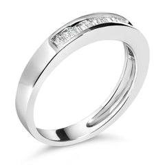 .925 Sterling Silver 1/3 Cttw Baguette Cut Diamond Channel Set Stackable Wedding Ring