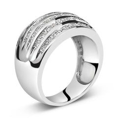 .925 Sterling Silver 1.0 Cttw Baguette-Cut Diamond 6-Row Channel Set Domed Tapered Cocktail Fashion Ring (H-I Color, I2-I3 Clarity)
