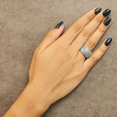 Silver 1.0 Cttw Channel Set Baguette Diamond 6-Row Domed Cocktail Ring
