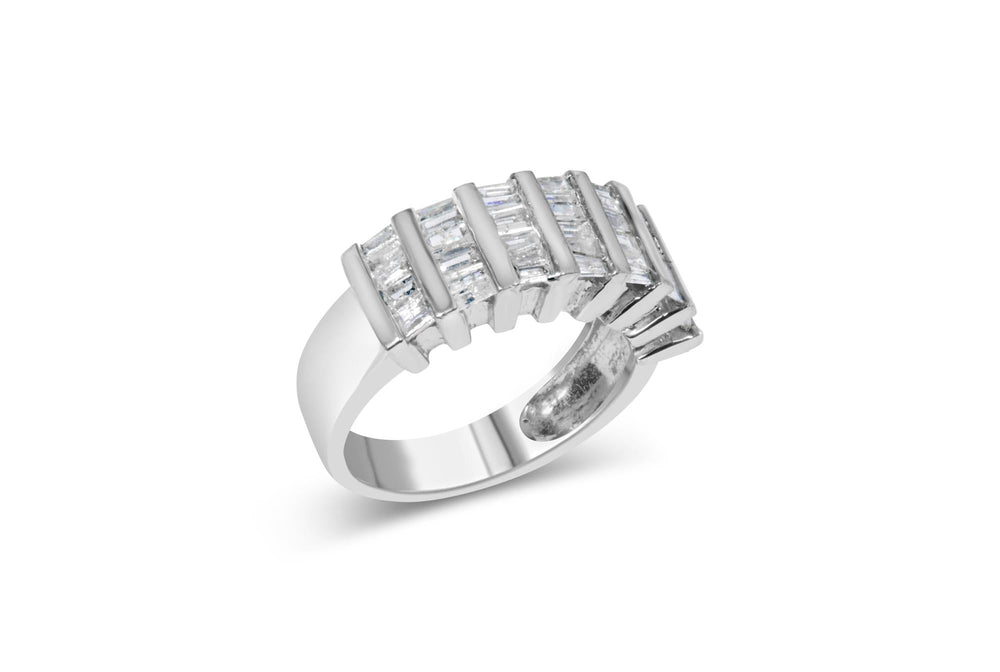 .925 Sterling Silver 1.0 Cttw Baguette Cut Diamond Vertical Channel Fluted Multi-Row Unisex Fashion Wedding Ring (H-I Color, I1-I2 Clarity)