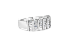 .925 Sterling Silver 1.0 Cttw Baguette Cut Diamond Vertical Channel Fluted Multi-Row Unisex Fashion Wedding Ring (H-I Color, I1-I2 Clarity)