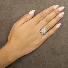 10K White Gold 1.0 Cttw Diamond Rectangular Cushion Shaped Cluster Halo Flared Band Cocktail Fashion Ring (H-I Color, SI2-I1 Clarity)