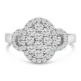 10K White Gold 1.0 Cttw Diamond Oval Cluster with Halo Vintage-Inspired Art Deco 3 Stone Style Statement Ring (G-H Color, SI1-SI2 Clarity)