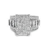 14K White Gold 2.0 Cttw Mixed-Cut Diamond Rectangle Invisible-Set Composite Cluster Ring with Bar- and Channel-Set Band (H-I Color, SI2-I1 Clarity)