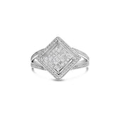 .925 Sterling Silver 1/3 Cttw Invisible Set Princess-Cut Diamond Rhombus and Beaded Halo Ring (H-I Color, SI1-SI2 Clarity)