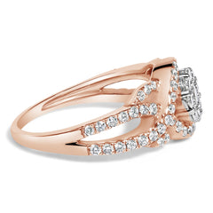 10K Rose Gold 3/4 Cttw Diamond Floral Cluster Head and Twisted Shank Cocktail Ring (H-I Color, SI1-SI2 Clarity)-